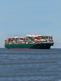 Image of a container ship on the high seas