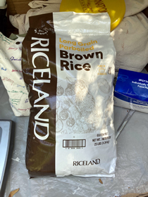 image of a 50 lb. bag of donated rice